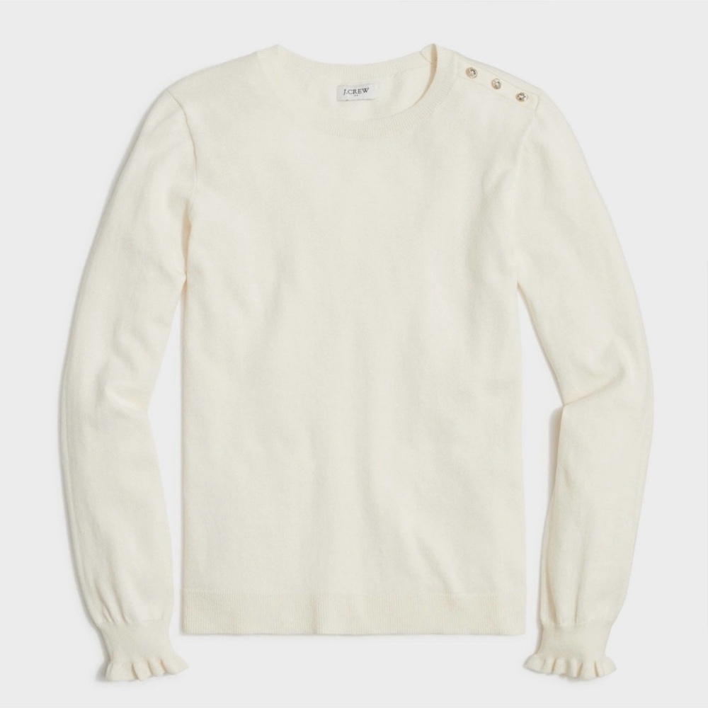 J. Crew Ivory Ruffle Rhinestone Sweater